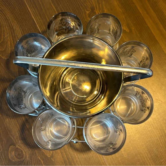 Vintage MCM Kimiko Silver Heraldic Highball Glassware Barware Caddy - Picture 10 of 11